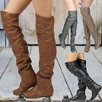 Women's Boots Biker boots Combat Boots Plus Size Party Outdoor Office Solid Color Over The Knee Boots Thigh High Boots Summer Winter Flat Heel Round Toe Elegant Casual Minimalism Faux Leather Zipper miniinthebox - thumbnail