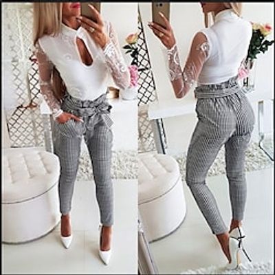 Women's Skinny Black Fashion Casual Daily Side Pockets Ankle-Length Comfort Striped S M L XL 2XL Lightinthebox