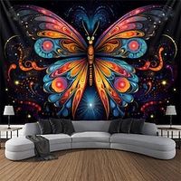 Blacklight Tapestry UV Reactive Glow in the Dark Trippy Butterfly Misty Nature Landscape Hanging Tapestry Wall Art Mural for Living Room Bedroom miniinthebox
