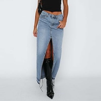 Women's Skirt Long Skirt Maxi Denim Black White Light Blue Grey Skirts Winter Pocket Split Ends Fashion Casual Street Daily S M L Lightinthebox