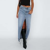 Women's Skirt Long Skirt Maxi Denim Black White Light Blue Grey Skirts Winter Pocket Split Ends Fashion Casual Street Daily S M L Lightinthebox - thumbnail