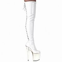 Women's Boots High Heel Round Toe Over The Knee Boots PU Lace-up Solid Colored Clear White Black miniinthebox - thumbnail