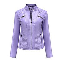 women's faux leather motorcycle jacket pu slim short biker coat zipper pockets (lavender, large) Lightinthebox - thumbnail