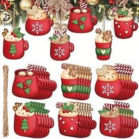 18pcs Christmas Hot Cocoa Cup Wooden Decor Gift Decor Pendant Christmas Tree Fireplace Window Pendant Christmas Party Supplies miniinthebox - thumbnail