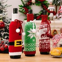 3pcs Christmas Decorations Knitted Wine Bottle Bag Champagne Wine set Snowflake Wine Bottle Cover Bag Red Green Lightinthebox - thumbnail