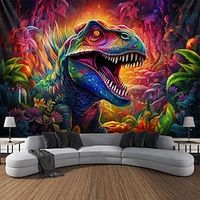 Dinosaurs Blacklight Tapestry UV Reactive Glow in the Dark Trippy Misty Floral Nature Landscape Hanging Tapestry Wall Art Mural for Living Room Bedroom Lightinthebox - thumbnail