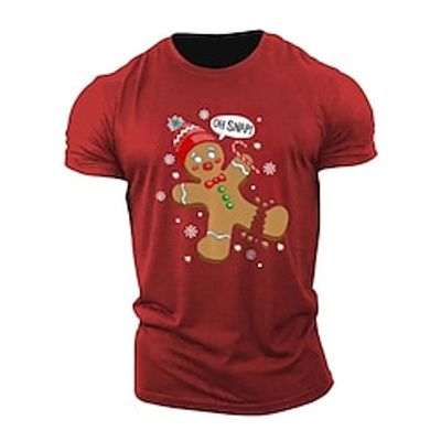 Merry Christmas Gingerbread Man Black White Red T shirt Tee Men's Graphic Cotton Blend Shirt Sports Classic Shirt Short Sleeve Comfortable Tee Sports Outdoor Holiday Summer Fashion Designer Clothing miniinthebox