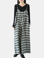 Vintage Plaid Wide Leg Jumpsuits - thumbnail