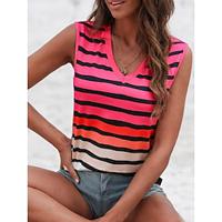 Women's Tank Top Vest Striped Casual Print Fuchsia Sleeveless Vacation Fashion V Neck Summer Lightinthebox