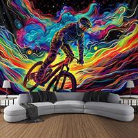 Blacklight Tapestry UV Reactive Glow in the Dark Psychedelic Cyclist Trippy Misty Nature Landscape Hanging Tapestry Wall Art Mural for Living Room Bedroom Lightinthebox