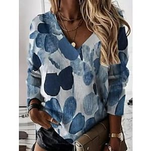 Women's Shirt Floral Daily Weekend Floral Shirt Long Sleeve Print V Neck Casual Streetwear Blue Gray Royal Blue S / 3D Print miniinthebox