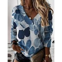 Women's Shirt Floral Daily Weekend Floral Shirt Long Sleeve Print V Neck Casual Streetwear Blue Gray Royal Blue S / 3D Print miniinthebox - thumbnail