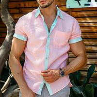 Men's Shirt Linen Shirt Summer Shirt Beach Shirt Pink Short Sleeve Plain Collar Summer Spring Casual Daily Clothing Apparel Lightinthebox