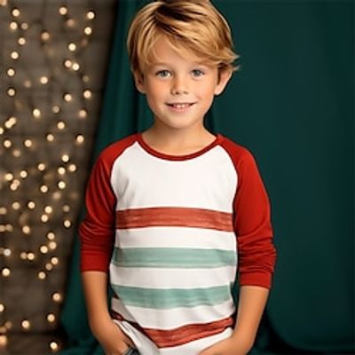 Christmas Boys 3D Stripe Raglan Sleeve Shirt Long Sleeve 3D Print Fall Winter Sports Fashion Streetwear Polyester Kids 3-12 Years Crew Neck Outdoor Casual Daily Regular Fit Lightinthebox