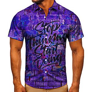 Men's Shirt 3D Print Graphic Prints Letter Button-Down Short Sleeve Street Tops Casual Fashion Classic Breathable Blue Lightinthebox