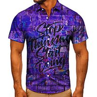 Men's Shirt 3D Print Graphic Prints Letter Button-Down Short Sleeve Street Tops Casual Fashion Classic Breathable Blue Lightinthebox - thumbnail