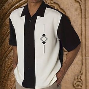 Men's Shirt Bowling Shirt Button Up Shirt Summer Shirt Black Brown Khaki Short Sleeve Color Block Turndown Outdoor Street Button-Down Clothing Apparel Fashion 1950s Casual Breathable miniinthebox
