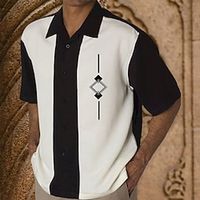 Men's Shirt Bowling Shirt Button Up Shirt Summer Shirt Black Brown Khaki Short Sleeve Color Block Turndown Outdoor Street Button-Down Clothing Apparel Fashion 1950s Casual Breathable miniinthebox - thumbnail