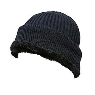 Men's Beanie Hat Winter Hats Earflap Hat Ears Beanie Hat Knitted Beanie Black Dark Navy Fleece Travel Outdoor Vacation Plain Windproof Warm 2 In 1 Lightinthebox