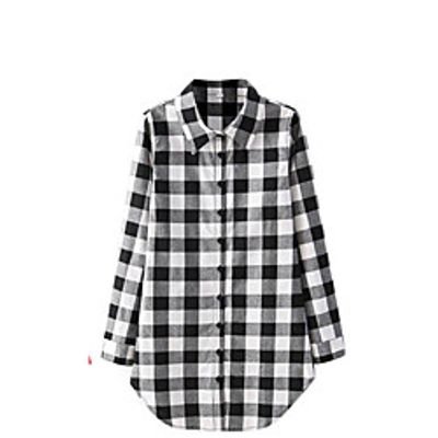 Women's Blouse Shirt Plaid Check Long Sleeve Shirt Collar Basic Tops Black Red miniinthebox