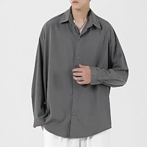 Men's Shirt Button Up Shirt Summer Shirt Casual Shirt Black White Brown Green Gray Long Sleeve Plain Turndown Street Vacation Button-Down Clothing Apparel Fashion Leisure Lightinthebox