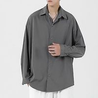 Men's Shirt Button Up Shirt Summer Shirt Casual Shirt Black White Brown Green Gray Long Sleeve Plain Turndown Street Vacation Button-Down Clothing Apparel Fashion Leisure Lightinthebox - thumbnail