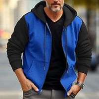 Men's Hoodie Full Zip Hoodie Royal Blue Khaki Dark Gray Light Blue Hooded Plain Patchwork Pocket Color Block Sports Outdoor Daily Holiday Streetwear Cool Casual Spring Fall Clothing Apparel miniinthebox