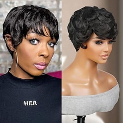 Pixie Cut Wigs for Black Women Short Pixie Wig Hairstyles Layered Cut Straight wig with Air Bang Non Lace Front Wig Lightinthebox