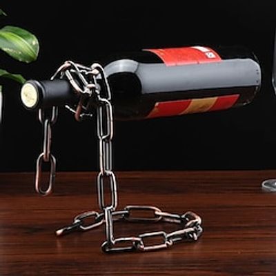 Wine Bottle Holder, Home Organizer Tech Chain Shape Wine Glass Rack Bottle Holder Floating Illusion Chain Rack Stand Lightinthebox