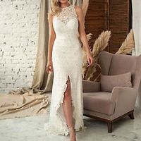 Women's Party Dress Wedding Guest Dress Lace Dress Sheath Dress Long Dress Maxi Dress White Sleeveless Pure Color Lace Spring Summer Crew Neck Fashion Party Spring Dress Slim 2023 S M L XL miniinthebox - thumbnail