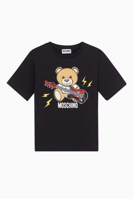 Teddy Bear with Guitar Print T-shirt in Cotton