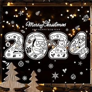 4PCS 2024 Merry Christmas Sticker Christmas Product White Snowflake Static Sticker 20X30CM Lightinthebox