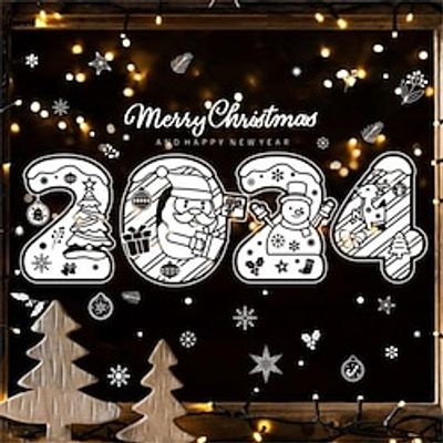 4PCS 2024 Merry Christmas Sticker Christmas Product White Snowflake Static Sticker 20X30CM Lightinthebox