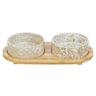 Trixie Ceramic Bowl Set With Bamboo Tray For Dogs