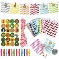 Gift Bags for Presents,24 Sets Box Cookies Candy Bags, 1-24 Advent Calendar Stickers Clips Rope Wedding Favor Supplies miniinthebox - thumbnail