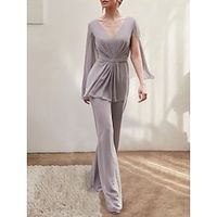 Jumpsuit  Pantsuit Mother of the Bride Dress Wedding Guest Elegant Simple V Neck Floor Length Chiffon Sleeveless with Solid Color 2024 Lightinthebox