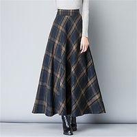 Women's Skirt A Line Maxi Plaid Skirt Twilled Satin Blue Grey Skirts Pocket Long Lined Elegant Daily Date Fall Winter S M L Lightinthebox - thumbnail