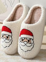 Unisex Christmas Print Non-slip Plush Home Cotton Slippers