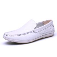 Men Breathable Slip On Flat Hollow Out Casual Leather Shoes