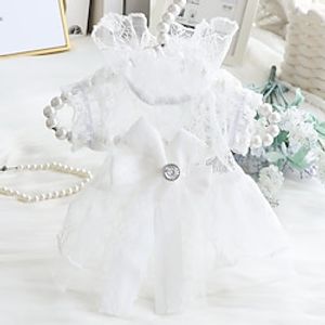 Dog Cat Dress Lace Bowknot Fashion Cute Party Dailywear Dog Clothes Puppy Clothes Dog Outfits Breathable White Costume for Girl and Boy Dog Polyester XS S M L XL miniinthebox