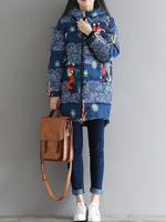 Printed Hooded Cotton Loose Coat - thumbnail