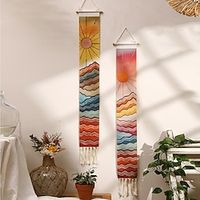 1pc Tapestry Wall Hanging Bohemian Art Home Decor with Fringe Long Linen Boho Tapestries for living Room Bedroom Vertical Tapestry Wall Hanging Narrow Vertical Hanging Wall Art Decor for Bedroom Bathr Lightinthebox