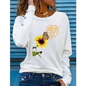 Women's Sweatshirt Pullover Button Up Hoodie Active Streetwear Print White Black Blue Butterfly Sunflower Daily Round Neck Long Sleeve S M L XL XXL miniinthebox