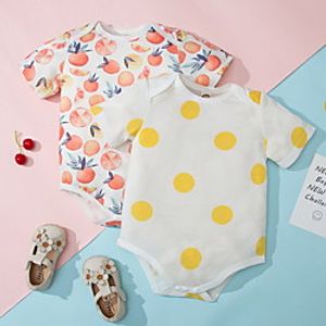 Baby Girls' Basic Floral Polka Dot Print Short Sleeves Romper White Orange miniinthebox