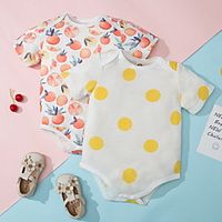 Baby Girls' Basic Floral Polka Dot Print Short Sleeves Romper White Orange miniinthebox - thumbnail