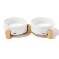 M-Pets Opera Ceramic Bowls With Bamboo Stand White 2X350ml