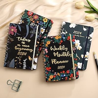 2024PLANNER Coil Notebook Spiral Weekly Planner Flower Calendar English Diary Office Stationery miniinthebox