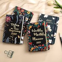 2024PLANNER Coil Notebook Spiral Weekly Planner Flower Calendar English Diary Office Stationery miniinthebox - thumbnail