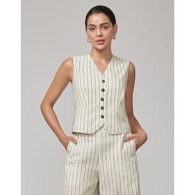 Linen-Look Light Khaki Fine Striped Vest