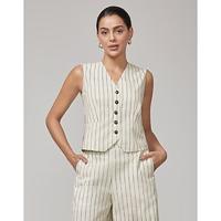Linen-Look Light Khaki Fine Striped Vest